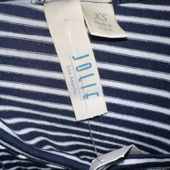 Francesca's Cold Shoulder Heart Elbow Tee Shirt Navy Blue White Stripes XS Jolie - Picture 3 of 4